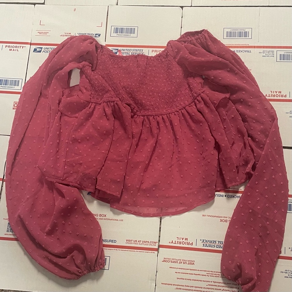 Pink Swiss Dot Ruffle Tie-Front Blouse - Picture 3 of 3